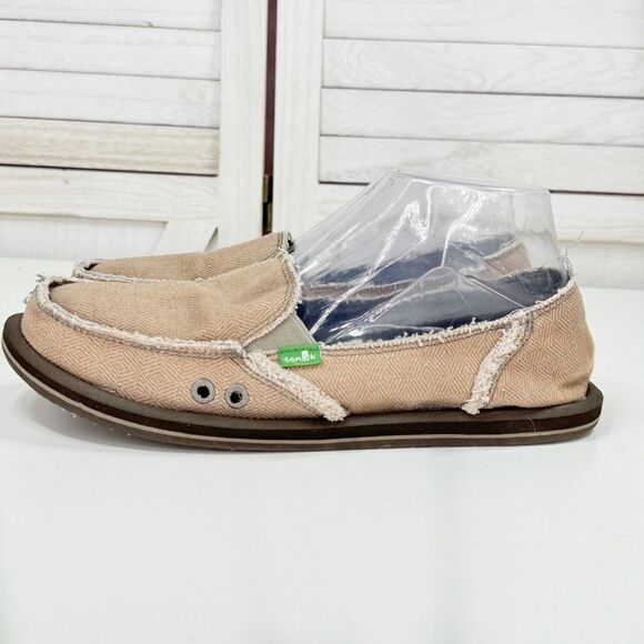 Sanuk Sidewalk Surfer Hemp Slip On Loafers Tan Herringbone Women 9 Beach Grunge - Picture 3 of 11
